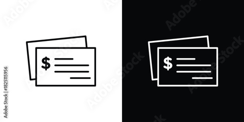 Cheque icon symbol, Set of line icons pack