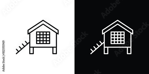 Chicken coop icon symbol, Set of line icons pack