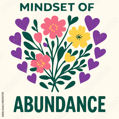 lush hand-painted floral wreath with bold abundance mantra in earthy green for mindful branding