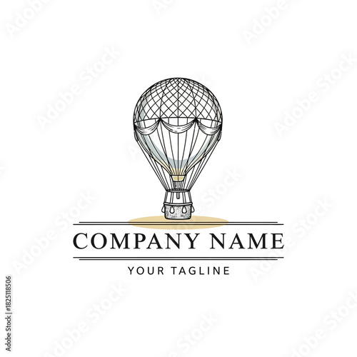 Vintage Hot Air Balloon Logo Design with Company Name and Tagline.