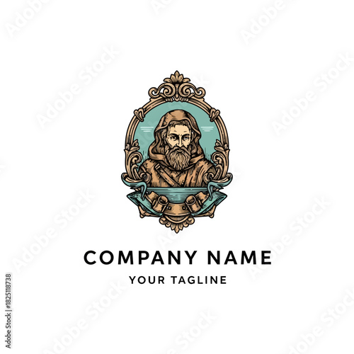 Vintage Bearded Man Portrait Emblem Logo Design.
