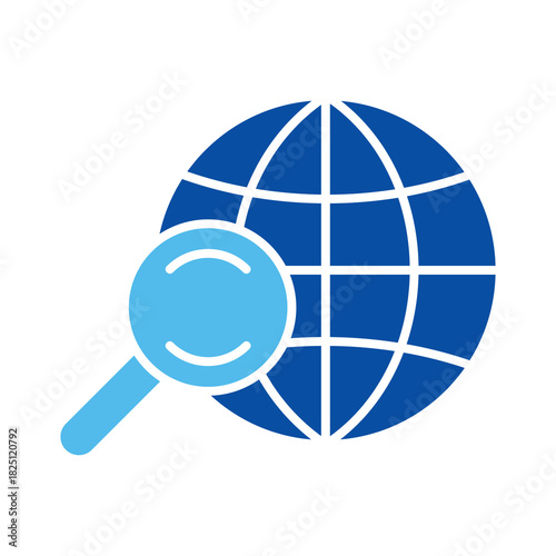 Globe Search In Blue Style, Vector Illustration