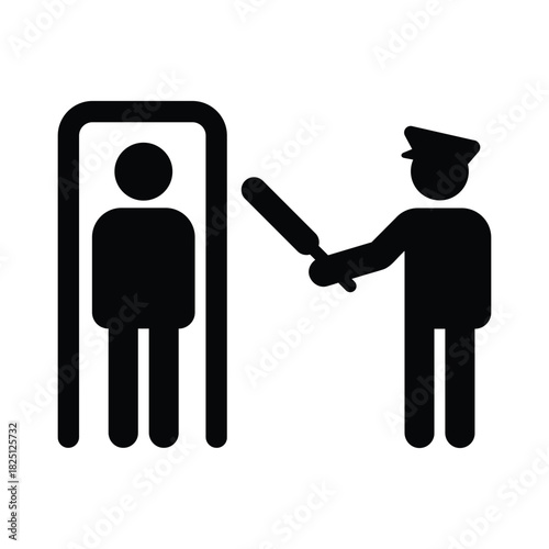 Security Screening Icon – Officer with Scanner and Walk-Through Frame