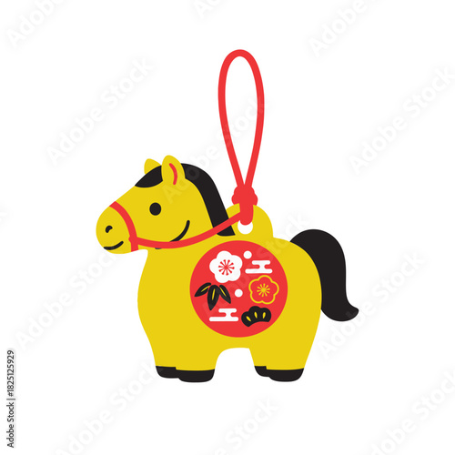 Horse clay bell lucky charm icon illustration for Chinese new year 2026