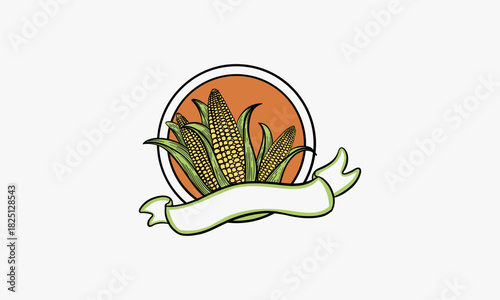 vintage corn badge logo, Corn farm hand drawn logo vector