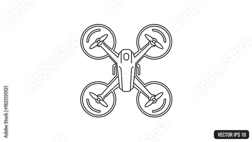 A simple black and white line art icon of a quadcopter drone viewed from above.