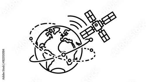 Illustration of a satellite orbiting Earth, depicting global communication and technology.