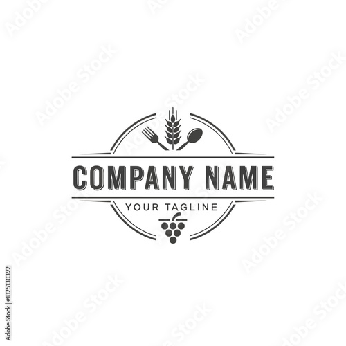 Rustic Restaurant Logo Design with Wheat and Grapes.