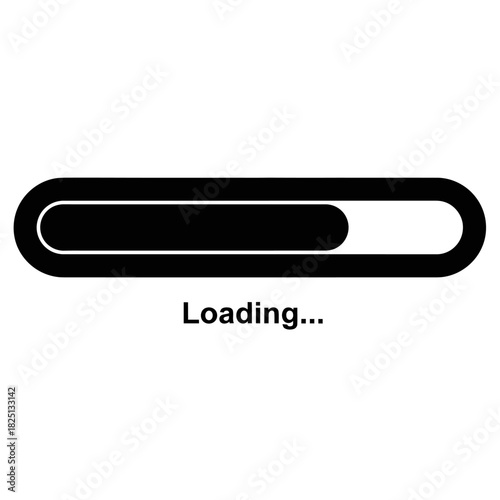 Loading Progress Bar Icon with Black Fill and 'Loading...' Text, Illustrating Waiting, Processing, Download, or System Update Status for Web and Application Interfaces.