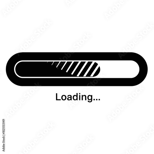 Loading Progress Bar Icon with Black Fill and 'Loading...' Text, Illustrating Waiting, Processing, Download, or System Update Status for Web and Application Interfaces.