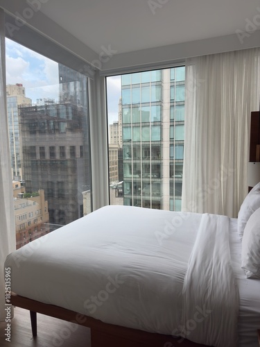 Minimalist Hotel Room with Panoramic City Views