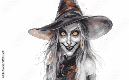 "Wicked Grin: Watercolor Portrait of a Hag Witch"Print