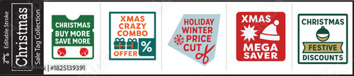 Boost Christmas Sales with Editable Stroke Tag Collection featuring Holiday Winter Price Cuts and Mega Saver Offers to Drive Revenue and Attract Customers