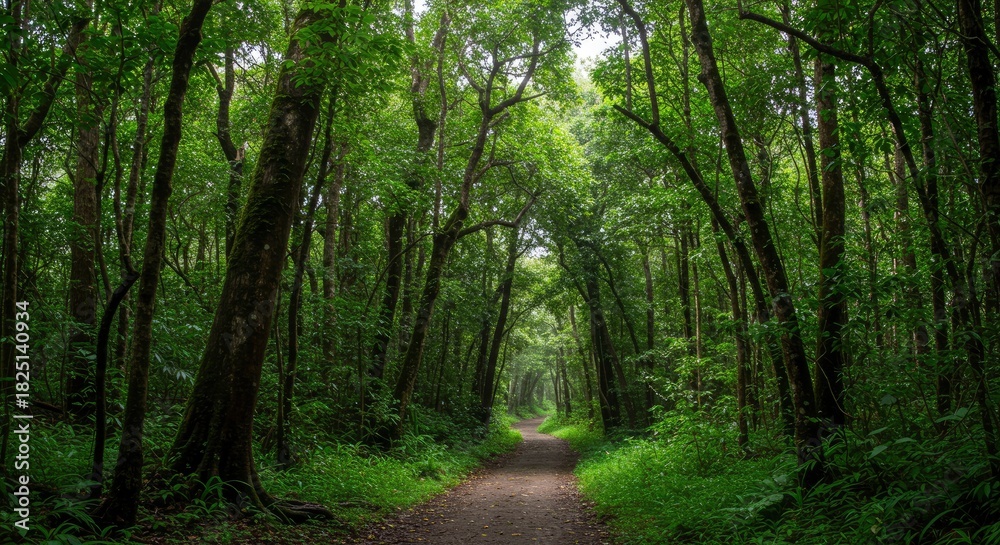Fototapeta premium Lush Green Forest Path with Tall Trees