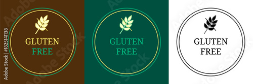 Gluten free sign, natural color icon with text, crossed grain symbol