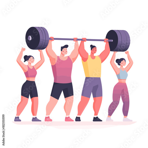A team of people lifting a heavy weight with determination