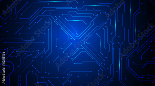 Cyber Blue Circuit Matrix Design. Cyber-style blue matrix of circuit connections with luminous central glow.