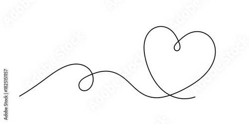 Line Art Wavy Heart Shape Icon. Romantic Minimalist Black Silhouette Contour. Valentine Day or Wedding Greeting Card Background. Shop Advertising Decoration Wallpaper One Continuous Line Drawn Element