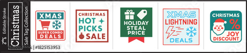 Boost holiday sales with vibrant Christmas deal badges for your business, grab attention with festive icons and editable designs this shopping season