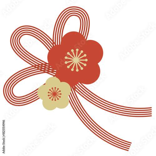 梅の花と水引の新年お正月フレーム　年賀状和風あしらいパーツアイコン	