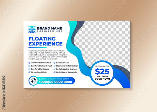 floating on experience an blue gradient element vector illustration isolated on horizontal banner web site design. space of photo with wave border. 