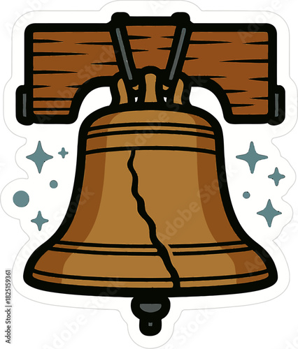 Liberty bell with a crack and sparkles around it representing freedom and American history icon