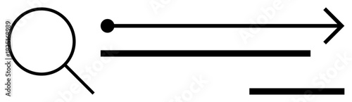 Magnifying glass with arrow pointing forward, symbolizing exploration, analysis, and direction. Ideal for search, research, discovery, progress guidance innovation minimalism. Simple flat metaphor