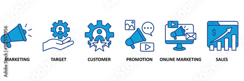 Advertising Icon set vector illustration concept with icon of marketing, target, customer, promotion, online marketing, and sales