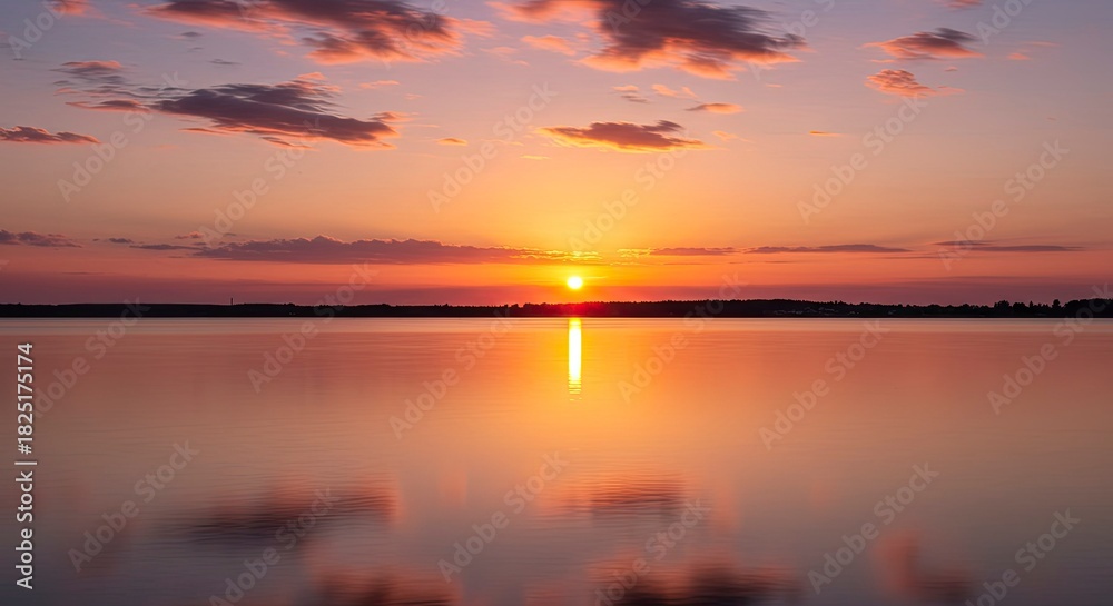Obraz premium Serene Sunset Over Calm Water with Colorful Clouds