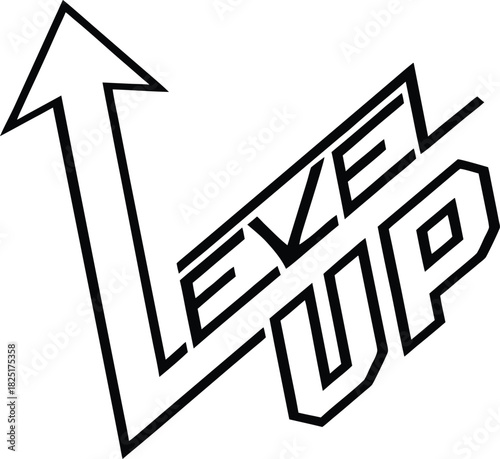 Level Up concept with bold typography and arrow pointing upward