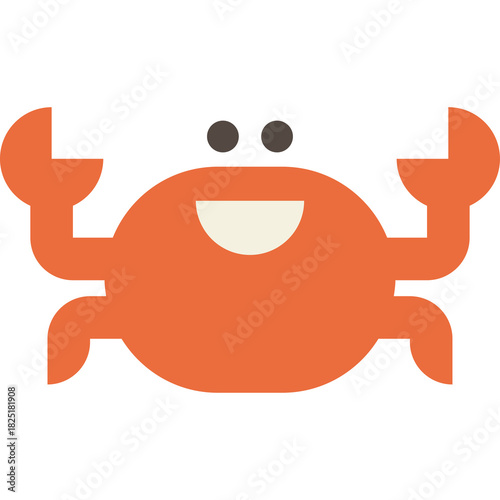 Simple Orange Crab Character with Smiling Face and Pincers Raised Against a Transparent White Background in a Flat Design Style