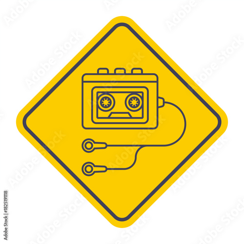 Cassette player icon from the 90s. Flat illustration.