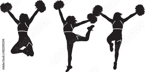 Cheerleader silhouette poses isolated on transparent background