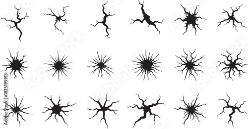 Cracks and fractures collection isolated on transparent background