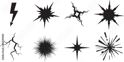 Grunge crack lightning explosion set isolated on transparent background
