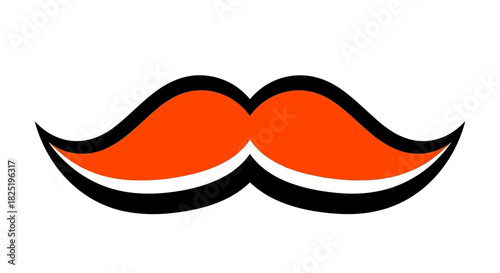 A vibrant orange mustache icon with a bold black outline, representing a modern take on classic masculine style and grooming