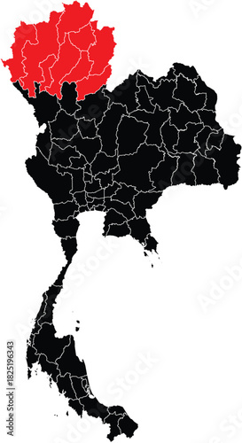 Map of Northern Region on Vector Map of Thailand