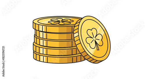 Stack of gold coins with a shamrock clover symbol, representing luck and wealth, isolated on a white background