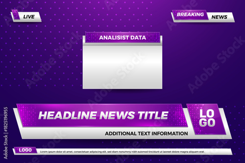 lower third banner purple color for television channel and streamer