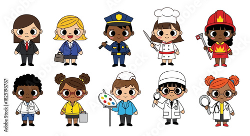Diverse Group of Children Portraying Various Professions