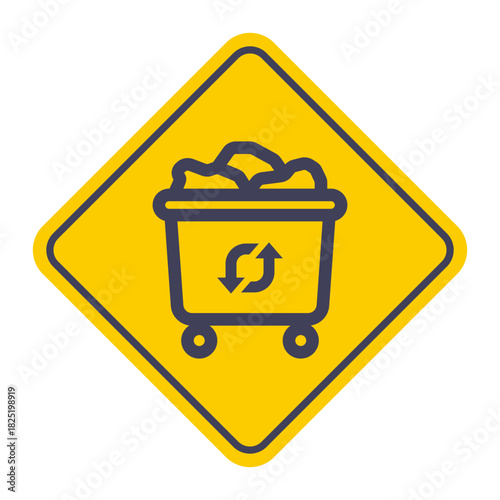 Green trash and waste bin icon. Flat illustration.