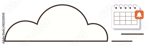 Cloud graphic next to a calendar with a notification bell icon. Ideal for planning, scheduling, reminders, cloud storage, productivity, organization, technology. Simple flat metaphor