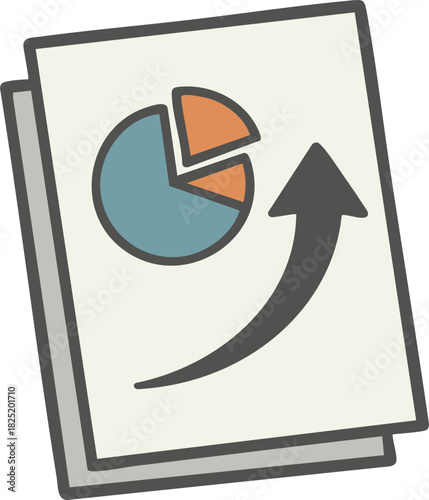 Minimal business report icon featuring a pie chart and upward arrow to represent positive analytics and performance growth. Perfect for finance dashboards, KPI presentations, marketing reports