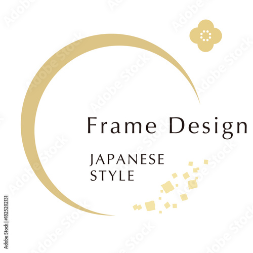 三日月と花の新年お正月フレーム　年賀状和風あしらいパーツアイコン	