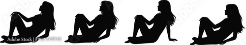 Silhouette of seated woman in various poses showing subtle posture changes, ideal for anatomy, motion study, and artistic reference.