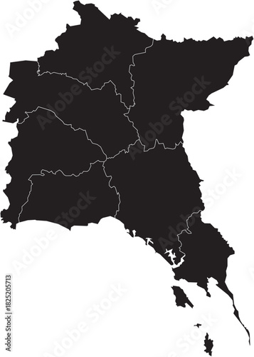 Vector Map of Eastern Thailand Isolated Silhouette.