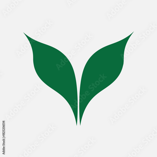 Two symmetrical green leaf shapes forming a V-like abstract graphic on a white background.