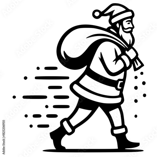 Dynamic illustration of a benevolent figure swiftly delivering gifts, embodying the heartwarming spirit of the festive season and the anticipation of holiday delivery