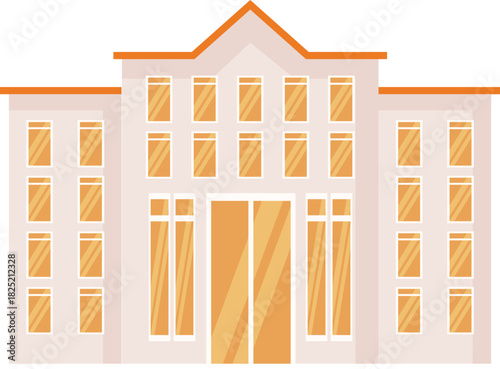  Modern Building Exterior Illustration Contemporary Office, School, or Hotel Architecture with Many Windows and Main Entrance in Flat Design Style