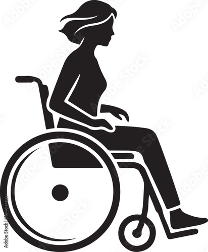 Black Silhouette of Woman in Wheelchair - An Accessible Mobility Icon Representing Disability Support